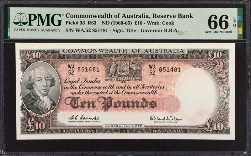 AUSTRALIA. Reserve Bank of Australia. 10 Pounds, ND (1960-65). P-36. PMG Gem Unc...