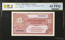 AUSTRIA. Alliierte Militarbehorde. 25 Schilling, 1944. P-108a. PCGS Banknote Gem Uncirculated 65 PPQ.
Estimate: $700.00 - 900.00