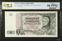 AUSTRIA. Oesterreichische Nationalbank. 100 Schilling, 1954. P-133a. PCGS Banknote Gem Uncirculated 66 PPQ.
Estimate: $700.00 - 1000.00