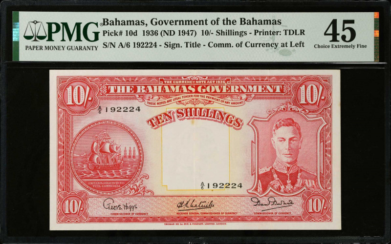 BAHAMAS. The Bahamas Government. 10 Shillings, 1936 ND (1947). P-10d. PMG Choice...