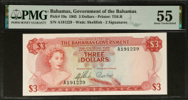 BAHAMAS. The Bahamas Government. 3 Dollars, 1965. P-19a. PMG About Uncirculated 55.
Estimate: $50.00 - 100.00