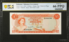 BAHAMAS. The Bahamas Government. 5 Dollars, 1965. P-21a. PCGS Banknote Gem Uncirculated 66 PPQ.
Estimate: $400.00 - 600.00