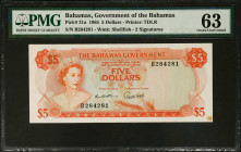 BAHAMAS. The Bahamas Government. 5 Dollars, 1965. P-21a. PMG Choice Uncirculated 63.
PMG comments "Minor Foreign Substance".
Estimate: $150.00 - 250...