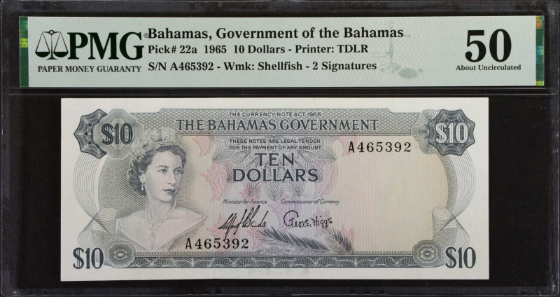 BAHAMAS. The Bahamas Government. 10 Dollars, 1965. P-22a. PMG About Uncirculated...