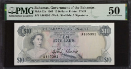BAHAMAS. The Bahamas Government. 10 Dollars, 1965. P-22a. PMG About Uncirculated 50.
Estimate: $400.00 - 600.00