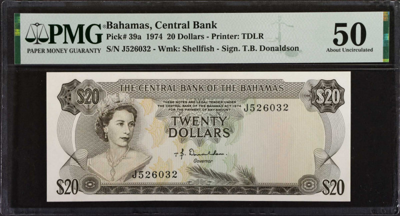 BAHAMAS. The Central Bank of the Bahamas. 20 Dollars, 1974. P-39a. PMG About Unc...