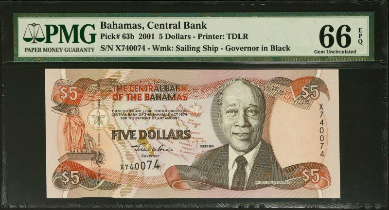BAHAMAS. Lot of (4). The Central Bank of the Bahamas. 1, 5 & 100 Dollar, 2001-15...