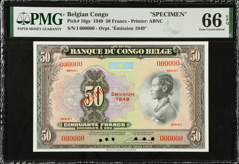 BELGIAN CONGO. Banque Du Congo Belge. 50 Francs, 1949. P-16gs. Specimen. PMG Gem...