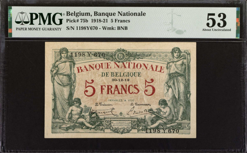 BELGIUM. Banque Nationale de Belgique. 5 Francs, 1918-21. P-75b. PMG About Uncir...