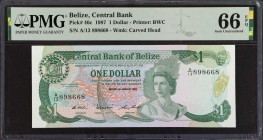 BELIZE. Central Bank of Belize. 1 Dollar, 1987. P-46c. PMG Gem Uncirculated 66 EPQ.
Estimate: $30.00 - 50.00