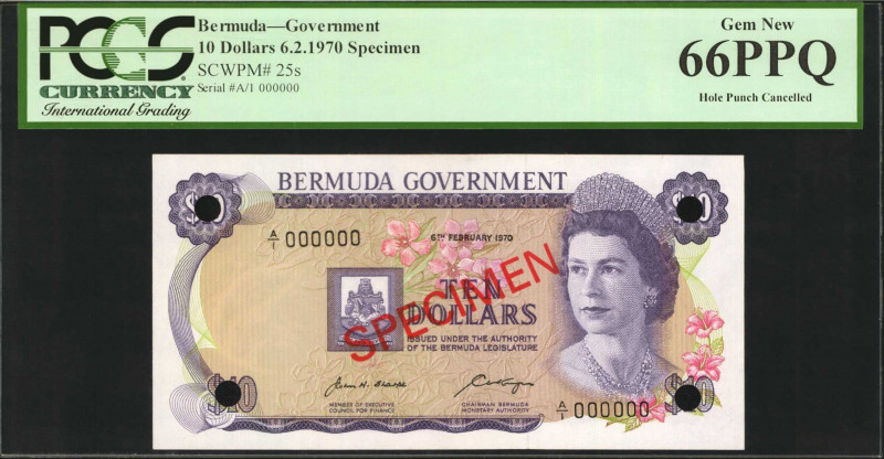 BERMUDA. Government. 10 Dollars, 6.2.1970. P-25s. Specimen. PCGS Currency Gem Ne...