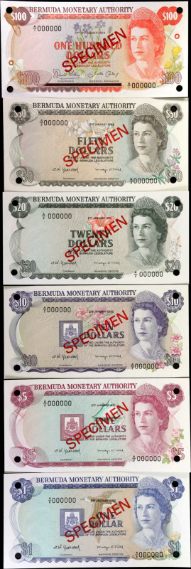 BERMUDA. Lot of (6). Bermuda Monetary Authority. 1 to 100 Dollars, 1974-88. P-28...