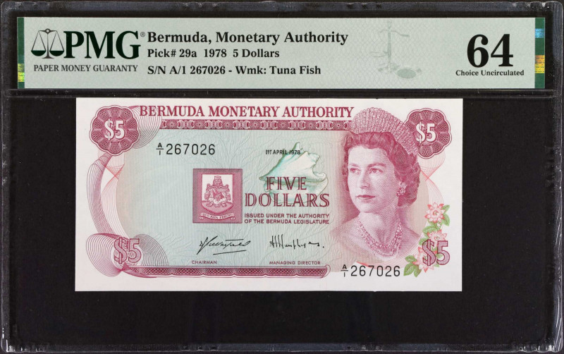 BERMUDA. Bermuda Monetary Authority. 5 Dollars, 1978. P-29a. PMG Choice Uncircul...