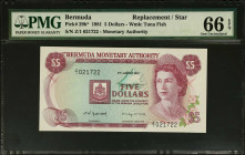 BERMUDA. Lot of (2). Bermuda Monetary Authority. 5 & 100 Dollars, 1981-94. P-29B* & 46. Commemorative & Replacement. PMG Gem Uncirculated 66 EPQ.
Est...