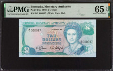 BERMUDA. Bermuda Monetary Authority. 2 Dollars, 1988. P-34a. PMG Gem Uncirculated 65 EPQ.
Estimate: $30.00 - 50.00