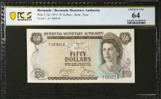 BERMUDA. Bermuda Monetary Authority. 50 Dollars, 1974. P-40. PCGS Banknote Choice Uncirculated 64.
Estimate: $1500.00 - 2500.00