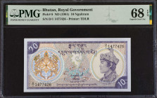 BHUTAN. Royal Monetary Authority of Bhutan. 10 Ngultrum, ND (1981). P-8. PMG Superb Gem Uncirculated 68 EPQ.
Estimate: $150.00 - 200.00