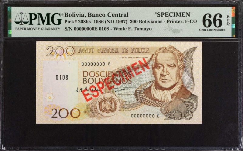 BOLIVIA. Banco Central de Bolivia. 20 Bolivianos, 1986 (ND 1997). P-208bs. Speci...