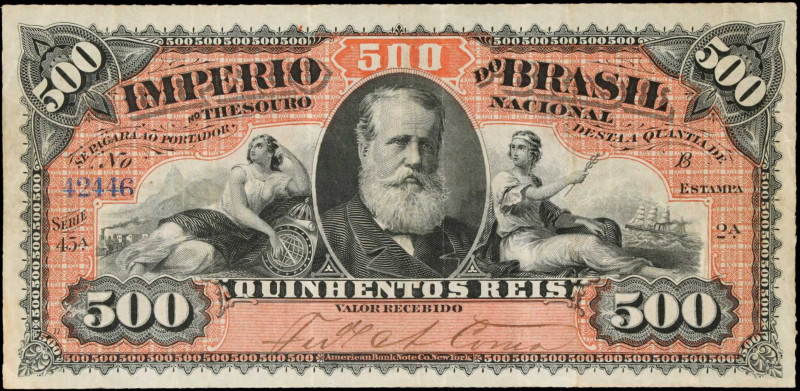 BRAZIL. Thesouro Nacional. 500 Reis, ND (1880). P-A243a. Fine.
Estimate: $200.0...