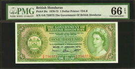 BRITISH HONDURAS. The Government of British Honduras. 1 Dollar, 1970-73. P-28c. PMG Gem Uncirculated 66 EPQ.
Printed by TDLR. Dated January 1st, 1973...