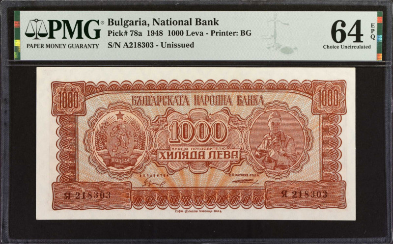 BULGARIA. B'lgarska Narodna Banka. 1000 Leva, 1948. P-78a. PMG Choice Uncirculat...