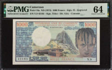 CAMEROON. Banque des Etats de l'Afrique Centrale. 1000 Francs, ND (1974). P-16a. PMG Choice Uncirculated 64.
Estimate: $50.00 - 100.00