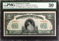 CANADA. Dominion of Canada. 1 Dollar, 1917. DC-23a. PMG Very Fine 30.
PMG comments "Stains Lightened".
Estimate: $400.00 - 600.00