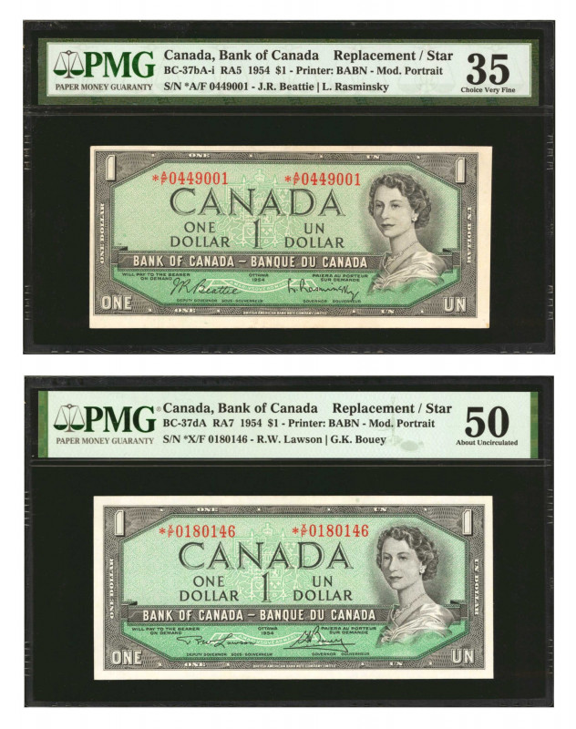 CANADA. Lot of (2). Bank of Canada. 1 Dollar, 1954. BC-37bA-i & BC-37dA. Replace...