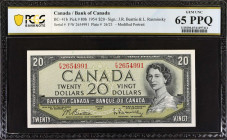 CANADA. Bank of Canada. 20 Dollars, 1954. P-80b. PCGS Banknote Gem Uncirculated 65 PPQ.
Estimate: $100.00 - 150.00