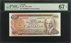 CANADA. Bank of Canada. 100 Dollars, 1975. BC-52a. PMG Superb Gem Uncirculated 67 EPQ.
PMG Pop 10/None Finer.
Estimate: $400.00 - 600.00