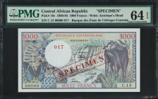 CENTRAL AFRICAN REPUBLIC. Banque des Etats de l'Afrique Centrale. 1000 Francs, 1980-84. P-10s. Specimen. PMG Choice Uncirculated 64 EPQ.
Estimate: $4...