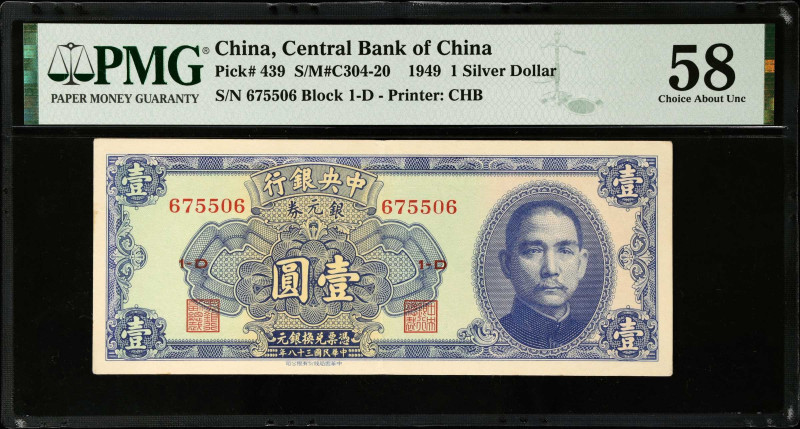 CHINA--REPUBLIC. The Central Bank of China. 1 Silver Dollar, 1949. P-439. PMG Ch...