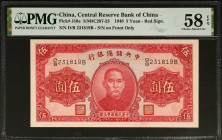 CHINA--PUPPET BANKS. Lot of (5). The Central Reserve Bank of China. Mixed Denominations, 1940-44. P-J10e, J19a, J28b, J30b & J36a. PMG Very Fine 30 to...
