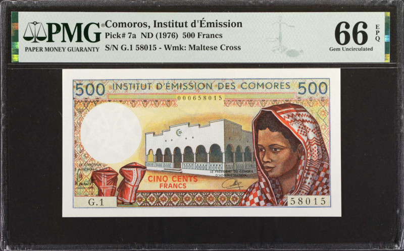 COMOROS. Lot of (2). Institut d'Emission des Comores. 500 Francs, ND (1976). P-7...