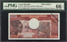 CONGO. Banque des Etats de l'Afrique Centrale. 500 Francs, ND (1974); 1978-84. P-2s. Specimen. PMG Gem Uncirculated 66 EPQ.
Estimate: $200.00 - 400.0...