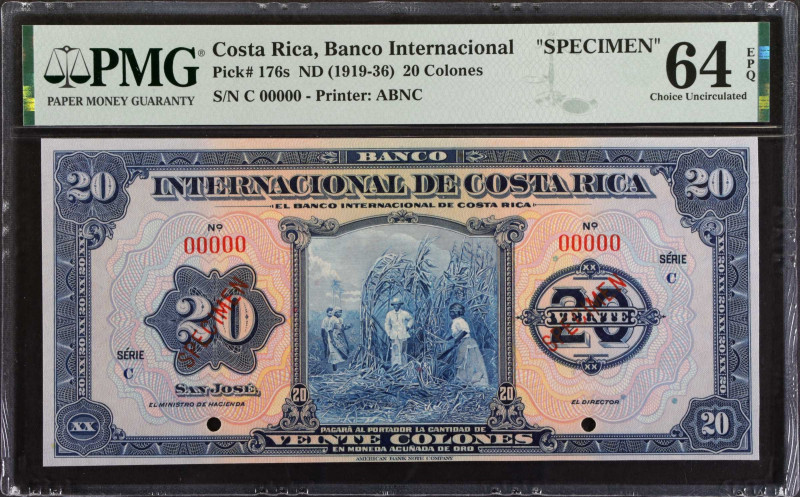 COSTA RICA. Banco Internacional de Costa Rica. 20 Colones, ND (1919-36). P-176s....