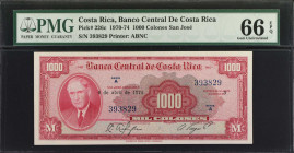 COSTA RICA. Banco Central de Costa Rica. 1000 Colones, 1970-74. P-226c. PMG Gem Uncirculated 66 EPQ.
Estimate: $250.00 - 450.00