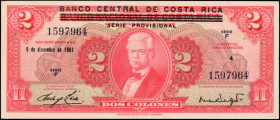 COSTA RICA. Banco Central de Costa Rica. 2 Colones, December 5th, 1967. P-235. About Uncirculated.
Nice provisional note from Costa Rica.
From the R...