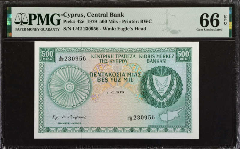 CYPRUS. Central Bank of Cyprus. 500 Mils, 1979. P-42c. PMG Gem Uncirculated 66 E...