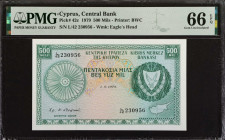 CYPRUS. Central Bank of Cyprus. 500 Mils, 1979. P-42c. PMG Gem Uncirculated 66 EPQ.
Estimate: $50.00 - 100.00