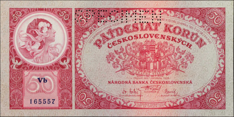 CZECHOSLOVAKIA. Narodna Banka Ceskoslovenska. 50 Korun, 1929. P-22s. Specimen. A...