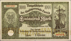 DANZIG. Verwaltung der Stadtgemeinde Danzig. 1000 Mark, 1922. P-15. Very Fine.
Estimate: $200.00 - 400.00