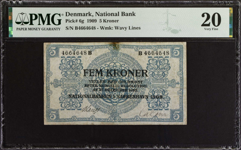 DENMARK. Nationalbanken i Kjobenhavn. 5 Kroner, 1909. P-6g. PMG Very Fine 20.
P...