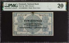 DENMARK. Nationalbanken i Kjobenhavn. 5 Kroner, 1909. P-6g. PMG Very Fine 20.
PMG comments "Minor Thinning".
Estimate: $200.00 - 400.00