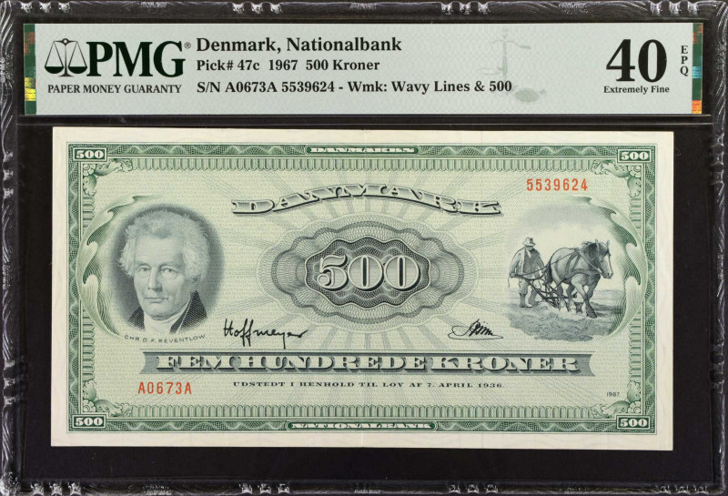 DENMARK. Danmarks Nationalbank. 500 Kroner, 1967. P-47c. PMG Extremely Fine 40 E...