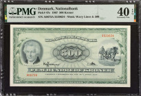 DENMARK. Danmarks Nationalbank. 500 Kroner, 1967. P-47c. PMG Extremely Fine 40 EPQ.
Estimate: $300.00 - 500.00