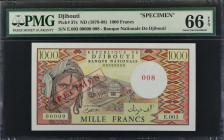 DJIBOUTI. Banque Nationale de Djibouti. 1000 Francs, ND (1979-88). P-37s. Specimen. PMG Gem Uncirculated 66 EPQ.
Estimate: $300.00 - 450.00