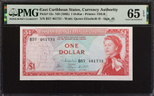 EAST CARIBBEAN STATES. Lot of (2). East Caribbean Currency Authority. 1 Dollar, ND (1965). P-13e & 13f. PMG Gem Uncirculated 65 EPQ & 66 EPQ.
Estimat...