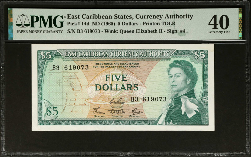 EAST CARIBBEAN STATES. East Caribbean Currency Authority. 5 Dollars, ND (1965). ...