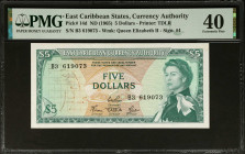 EAST CARIBBEAN STATES. East Caribbean Currency Authority. 5 Dollars, ND (1965). P-14d. PMG Extremely Fine 40.
PMG comments "Erasure".
Estimate: $50....